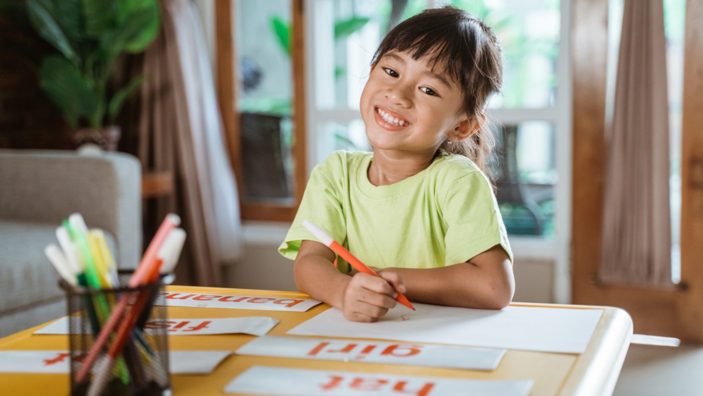 child studying english