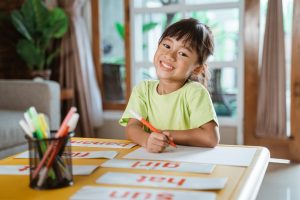 child studying english