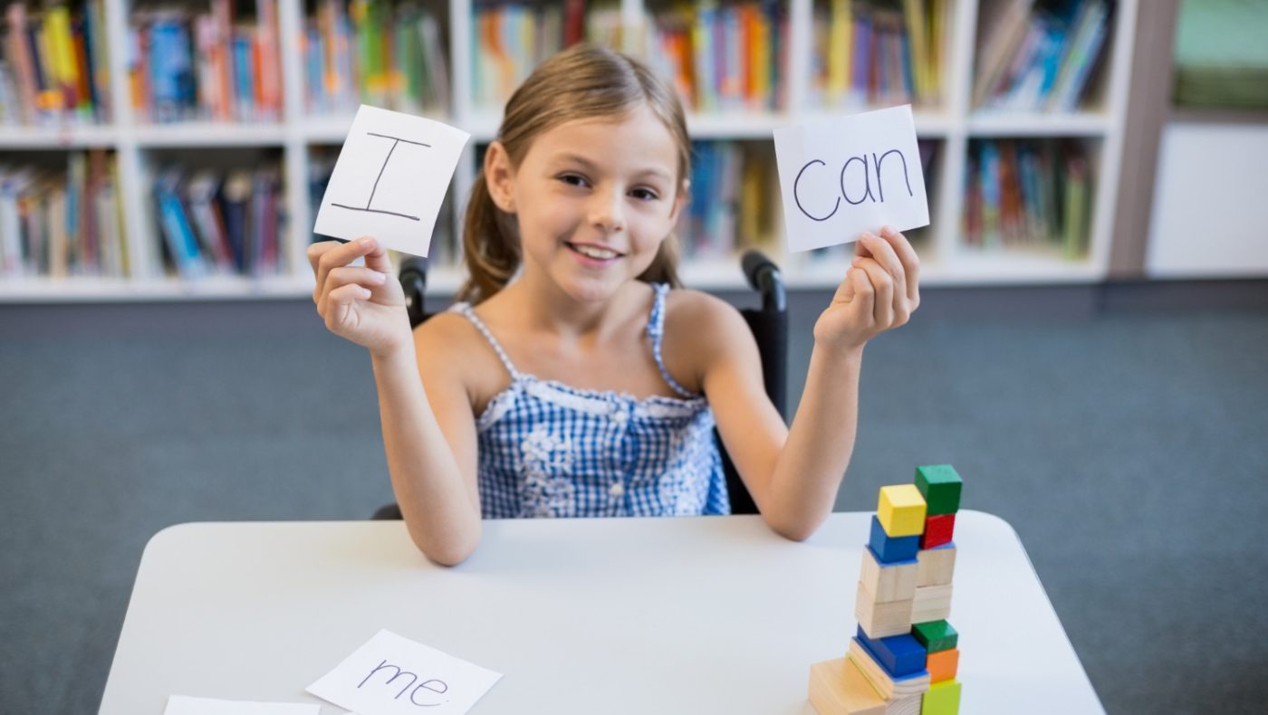 child studying english
